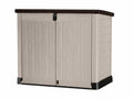 Keter Store It Out Pro Outdoor Garden Furniture Storage Shed Beige with Brown Lid Fade Free All Weather Resistant Safe and Secure Zero Maintenance 5 year Warranty