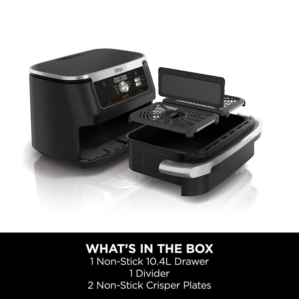 Ninja Foodi FlexDrawer Air Fryer, Dual Zone with Removable Divider, Large 10.4L Drawer, 7-in-1, Air-Fryer Uses No Oil, Air Fry, Roast, Bake, Max Crisp, Non-Stick Dishwasher Safe Parts, Black AF500UK