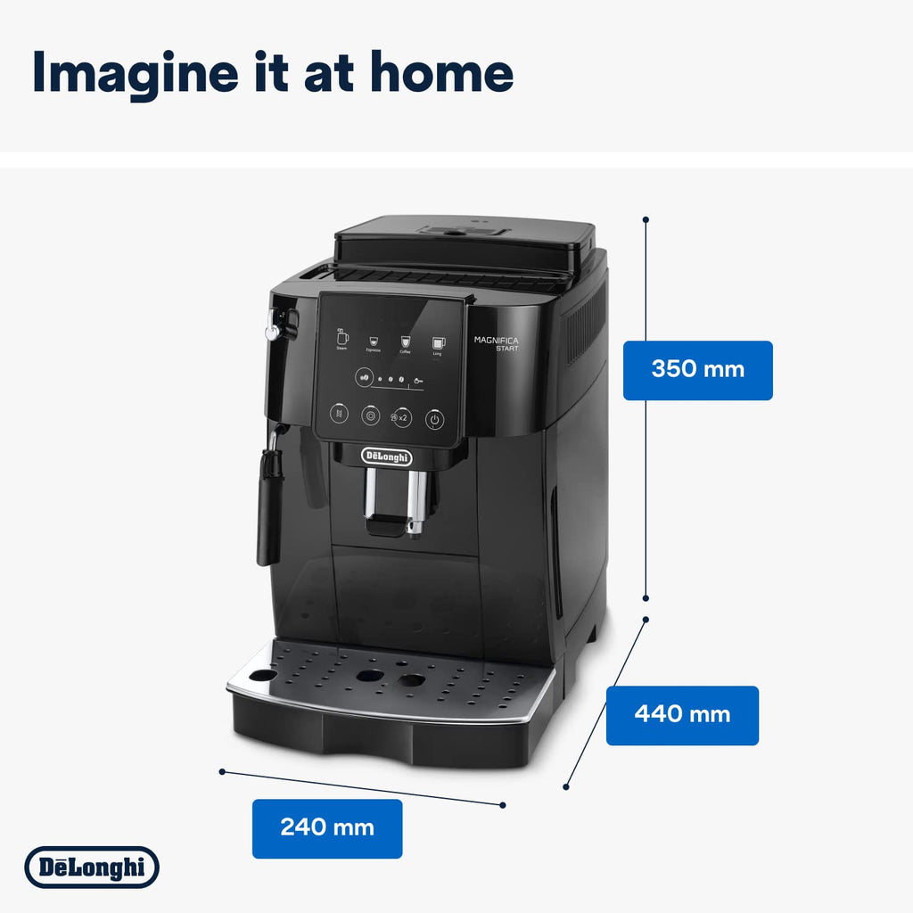 De'Longhi Magnifica ECAM222.20.B, Automatic Coffee Machine with Milk Nozzle, Bean to Cup Espresso Machine with 4 One-Touch Recipes, Soft-Touch Control Panel, 1450W, Black