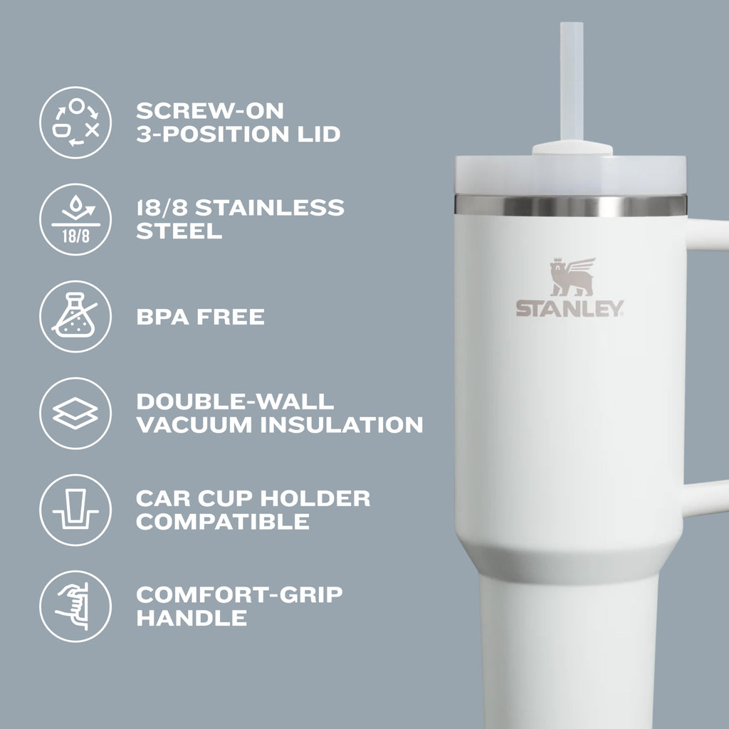 STANLEY Quencher H2.0 Tumbler with Straw 14 oz | Flowstate 3-Position Lid | Cup Holder Compatible for Travel | Insulated Stainless Steel Cup | BPA-Free | Matcha Cream