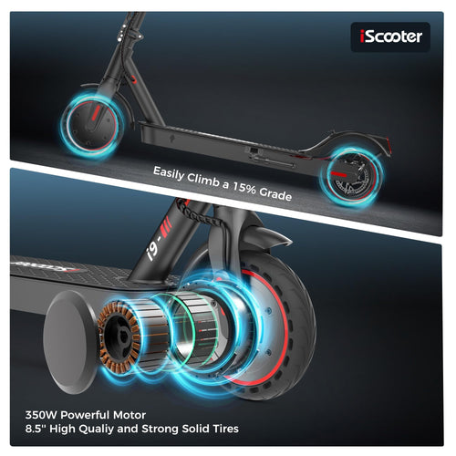 iScooter Electric Scooter, i9 Electric Scooters Adult, 8.5”Solid Tires, 30km Range, 3 Speed Mode, Foldable Electric Scooters with APP, Double Braking System for Adults and Teens