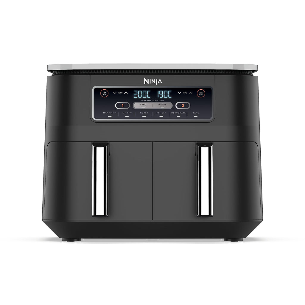 Ninja Foodi Dual Zone Digital Air Fryer, 2 Drawers, 7.6L, 6-in-1, Uses No Oil, Air Fry, Max Crisp, Roast, Bake, Reheat, Dehydrate, Cooks 4-6 Portions, Non-Stick, Dishwasher Safe Baskets, Black AF300UK