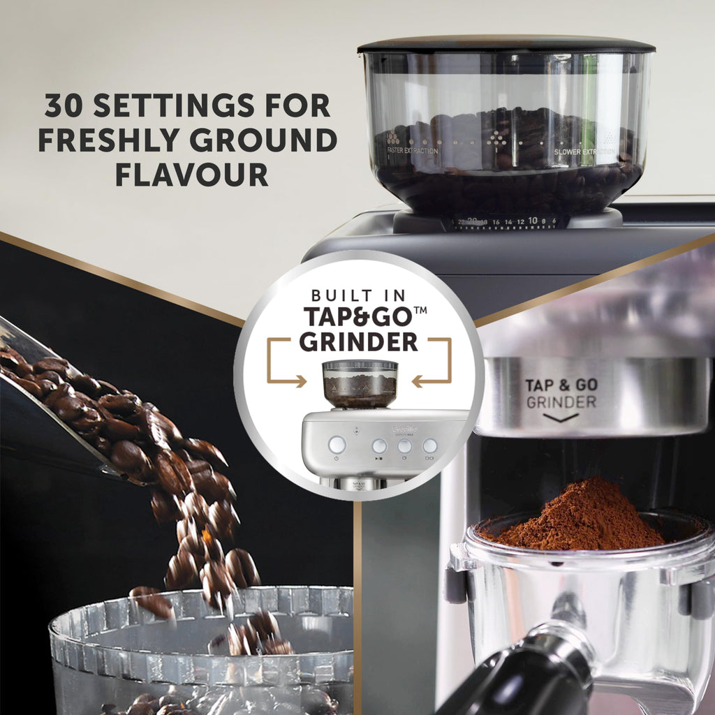 Breville Barista Max Espresso Machine | Latte & Cappuccino Coffee Maker with Integrated Bean Grinder & Steam Wand | 2.8 L Water Tank | 15 Bar Italian Pump | Stainless Steel